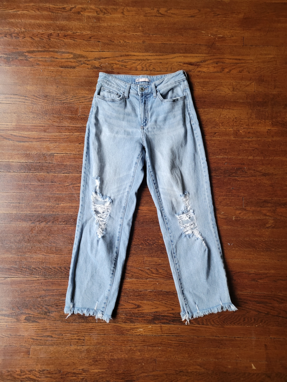 SO High Rise Straight Jeans Womens 5/27W Light Blue Distressed Denim Y2K Style